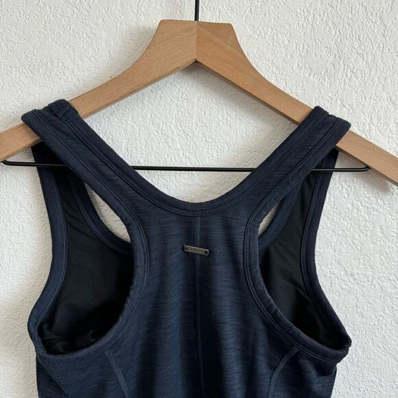 prAna Becksa Scoop Neck Racerback Tank Top Midnight Dew Heather Navy Blue XS - Picture 7 of 8